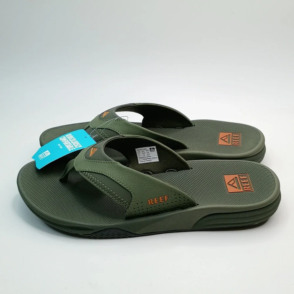 Reef Cushion Fanning Flip Flops Men Size 11 Olive Green Synthetic Athletic